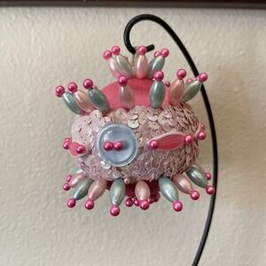Vintage Bead Sequin Push Pin Christmas Tree Ornament Satin Pink Completed AS IS‎